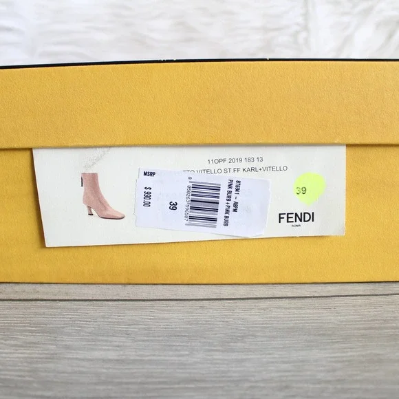 Fendi Ffreedom Karligraphy Blush Beige Leather Square Toe Ankle Boots. With